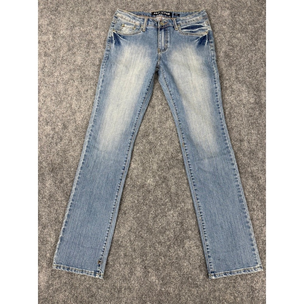 P&P Jeans Women 9/10 Light Blue Rhinestone Graphic Pocket Straight Leg 8633 NWT